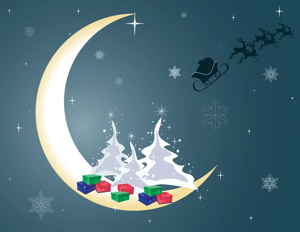 Noel Baba ve onun kızak üzerinde ay