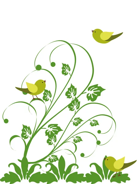 Conception florale avec des oiseaux — Image vectorielle