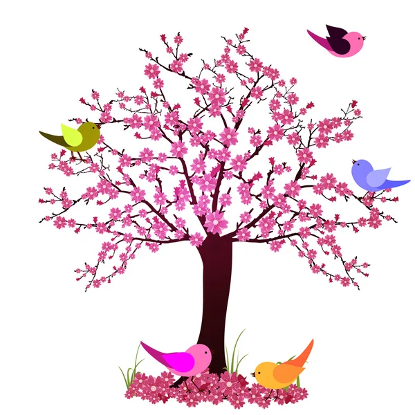 Arbre avec oiseaux — Image vectorielle