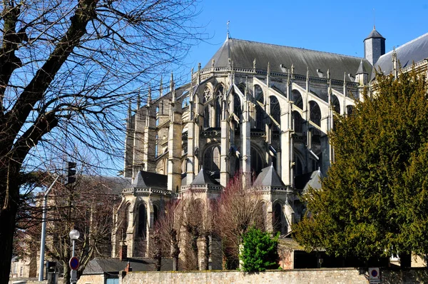 Roman Cathedral Saint Julien Mans Blue Sky Background Pays Loire — Stock Photo, Image
