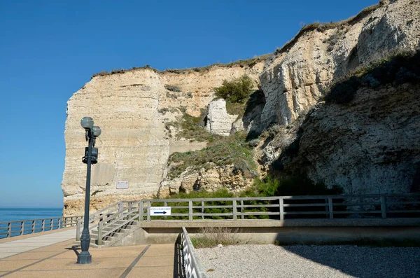 Знаменитые Скалы Этрета Лестницей Которая Дает Доступ Вверх Течению Amont — стоковое фото