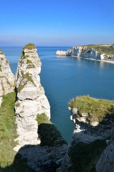 Etretat Híres Sziklái Északnyugat Franciaországi Haute Normandie Régió Szajna Tengeri — Stock Fotó