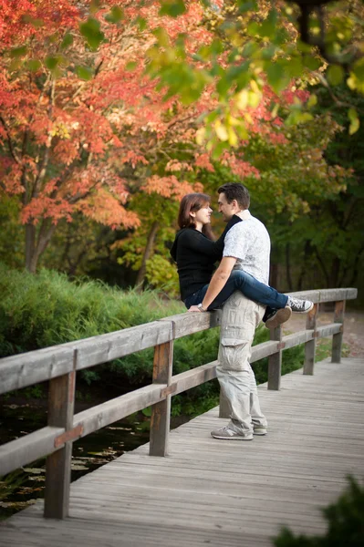 Milující pár objímat v podzimním parku — Stock fotografie