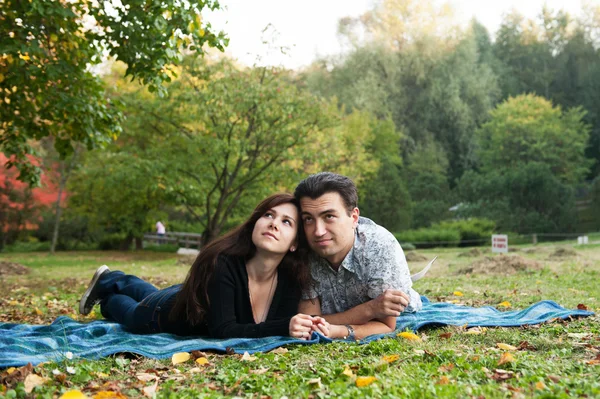 sevgi dolu çift çim üzerinde yalan