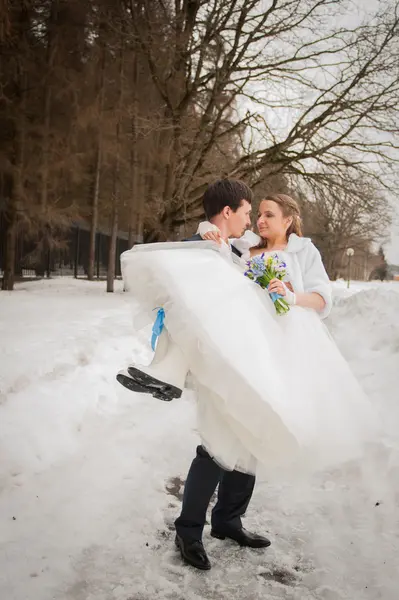 Gelin ve damat kışın Park