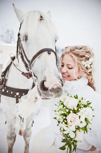 bir atı bir kış parkta güzel gelin