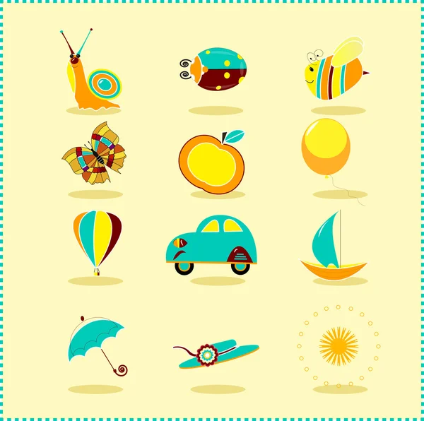 Children's summer icons — Stock Vector