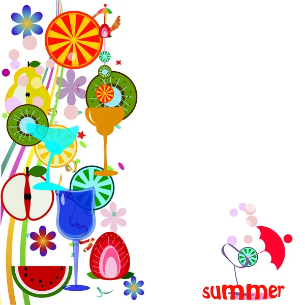 Summer vector background with fruits and cocktails — Stock Vector