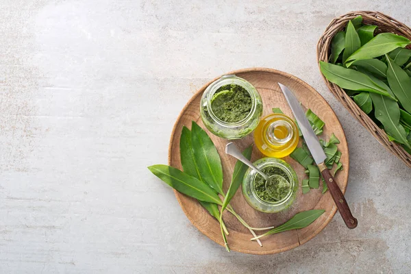 Preparare Ramson Fresco Pesto All Aglio Selvatico Sano Concetto Cibo — Foto Stock