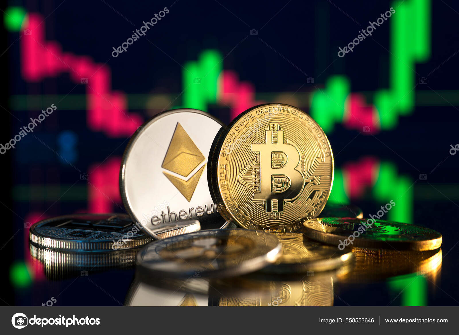 Concepto Inversión Bitcoin Criptomoneda Bitcoin Monedas Criptomoneda  Operando Intercambio Criptomonedas — Foto de stock #558553646 © photodesign