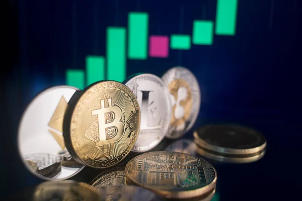 Anlagekonzept Für Bitcoin Und Kryptowährungen Kryptowährungsmünzen Bitcoin Der Handel Der — Stockfoto