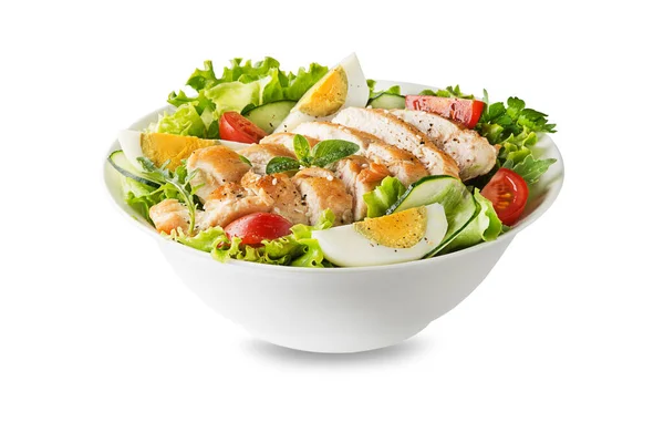 Fresh Green Salad Chicken Breast Boiled Egg Isolated White Background — ストック写真