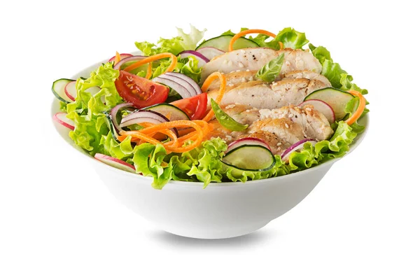 Ensalada Verde Saludable Con Pechuga Pollo Verduras Frescas Aisladas Blanco — Foto de Stock