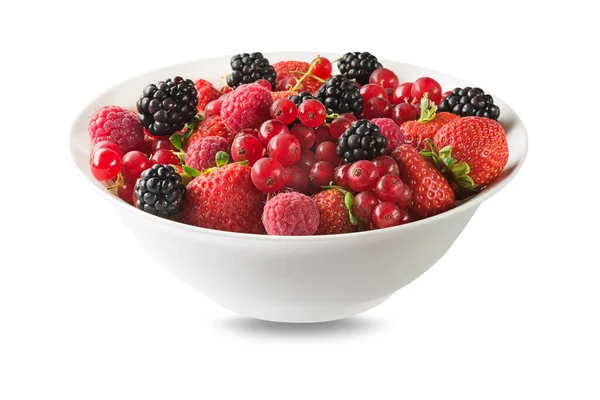 Bowl Healthy Fresh Berry Fruit Salad Isolated White Background — 스톡 사진