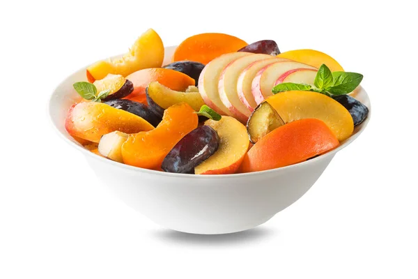 Bowl Healthy Fresh Fruit Salad Isolated White Background — Stockfoto