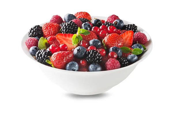 Bowl Healthy Fresh Berry Fruit Salad Isolated White Background — Photo