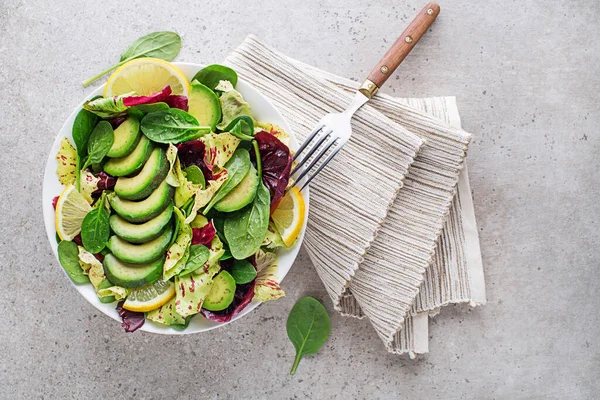 Healthy Mixed Salad Avocado Grey Table Background —  Fotos de Stock