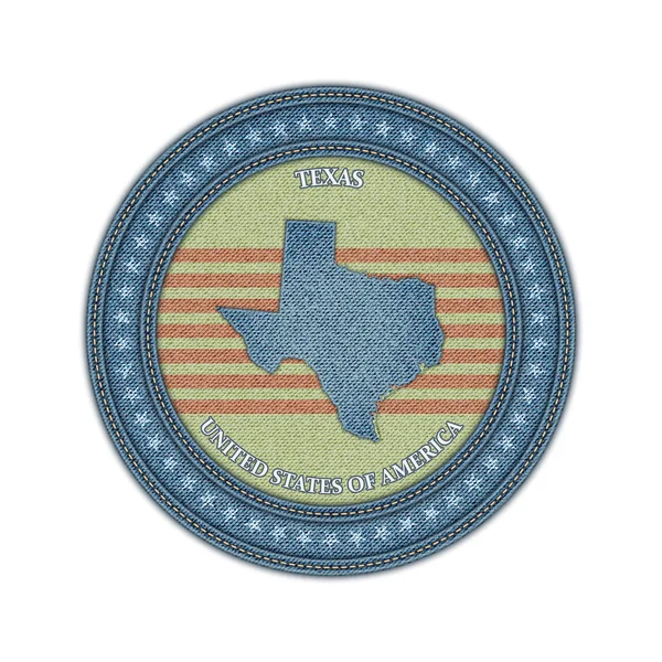 Label with map of texas. Denim style. Vector eps10 — Stock Vector