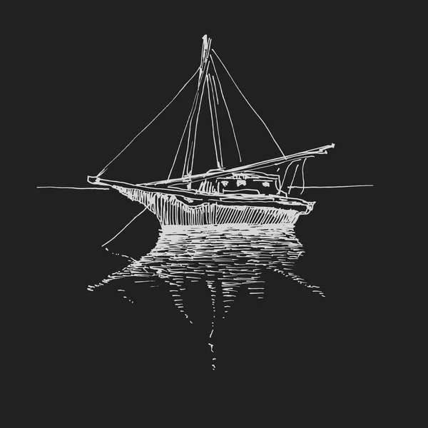 Barco dibujado a mano. paisaje. Vector eps8 — Vector de stock