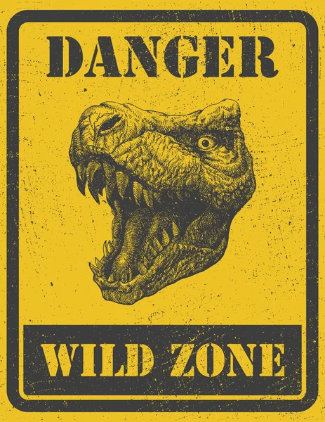 Sinal de aviso. sinal de perigo com dinossauro. Eps 8 —  Vetores de Stock