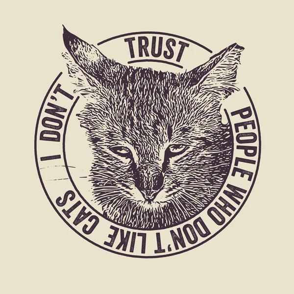 我不信任不喜欢猫的人 猫引文T恤衫设计模板向量 — 图库矢量图片