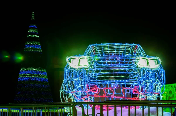 New Year Car Made Glowing Diode Led Bulbs Christmas Tree — Stock Photo, Image