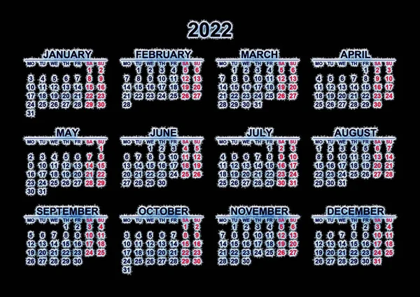 Kalender Voor 2022 Een Zwarte Achtergrond — Stockfoto