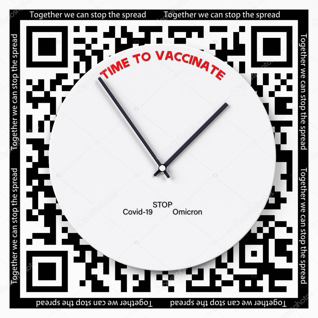 reloj de tiempo de vacunación con flechas y código QR parada covid 19 y