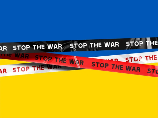 Protective Tape Inscription Stop War Background Ukrainian Flag — 스톡 사진