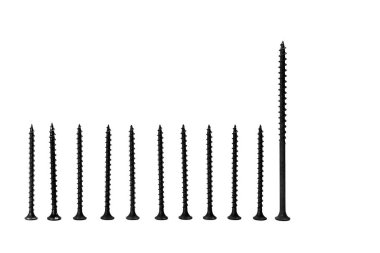 long black screws for construction close-up on a white background