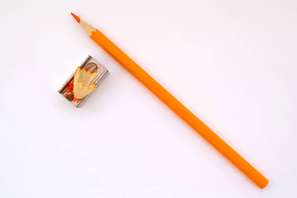 Orange Pencil Sharpener White Background — Stock fotografie