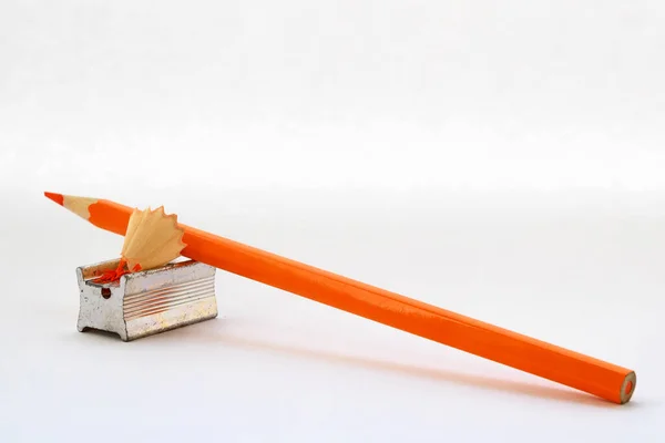 Orange Pencil Sharpener White Background — Stockfoto
