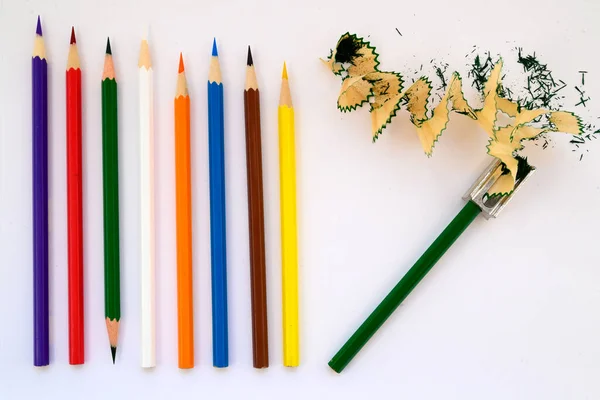 Multicolored Pencils Drawing Art White Background — Stockfoto