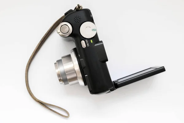 Compact Digital Camera Black Gray Zoom Lens Rotary Display White — Stok fotoğraf