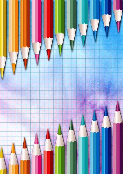 School Poster Wallpaper Photo Frame Colored Pencils Abstract Blurred Background — Stock Fotó