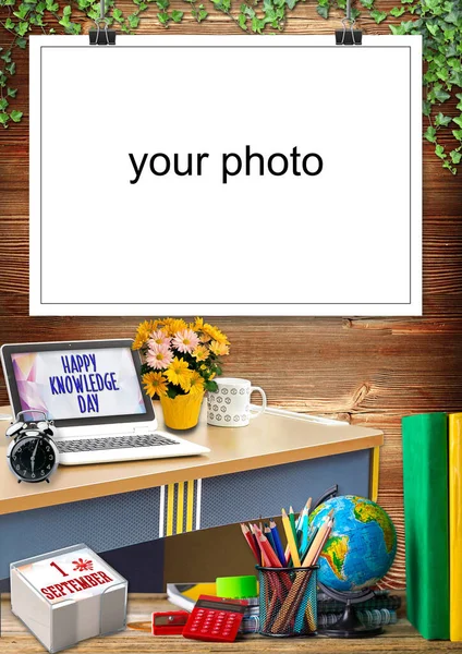 Knowledge Day September School Photo Frame Inserting Photos — Stock Photo, Image
