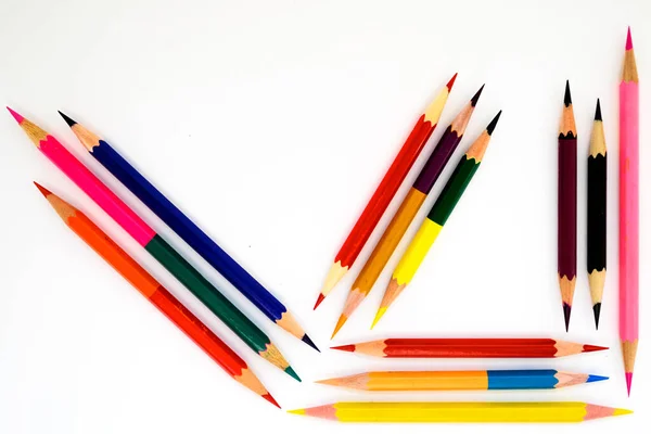 Multi Colored Pencils Drawing White Background — Stockfoto