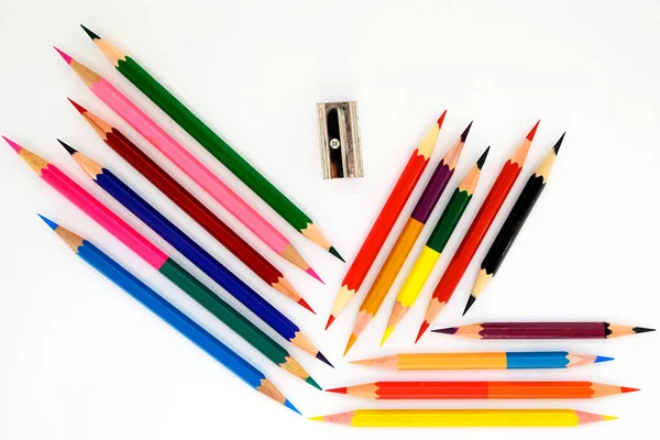 Multi Colored Pencils Drawing White Background — Stock fotografie