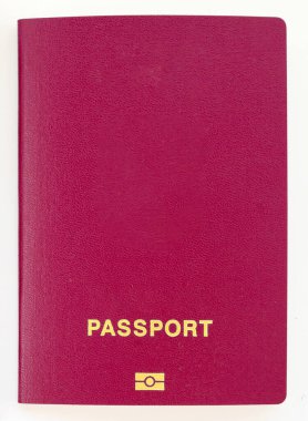 red color passport close-up on a white background