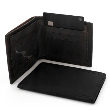 wallet with credit card and passport close-up on a white background