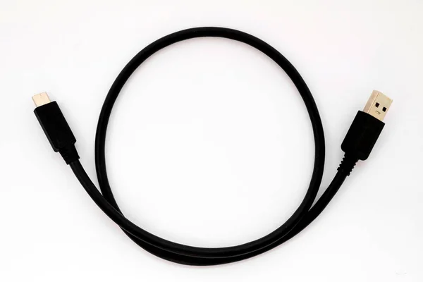Black Usb Cable Usb Type Close White Background — Stok fotoğraf