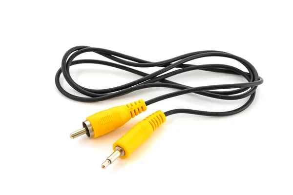 Mini Jack 5Mm Yellow Rca Cable Isolated White Background — Foto de Stock