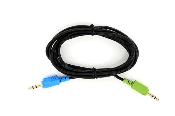 Mini Jack Blue Green Extension Cable Close White Background Isolate — Φωτογραφία Αρχείου