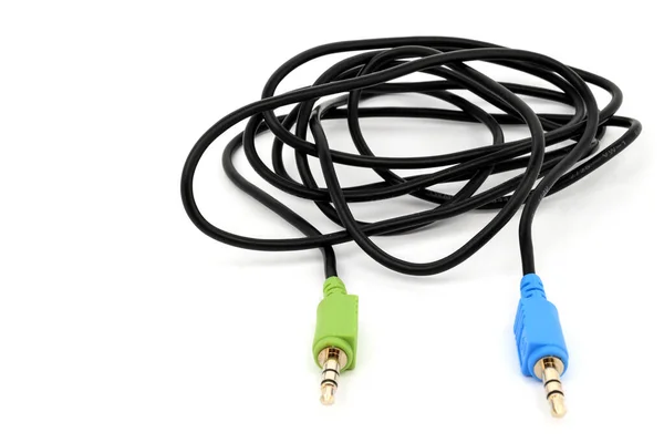 Mini Jack Blue Green Extension Cable Close White Background Isolate — Stok fotoğraf