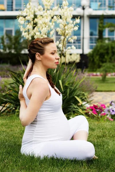 Beautiful pregnant woman relaxing in the park Royalty Free Stock Images