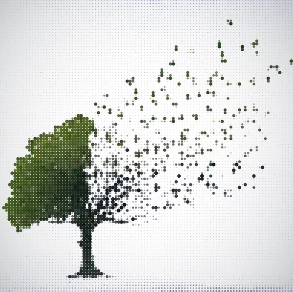 Green halftone tree with foliage overfly. Vector