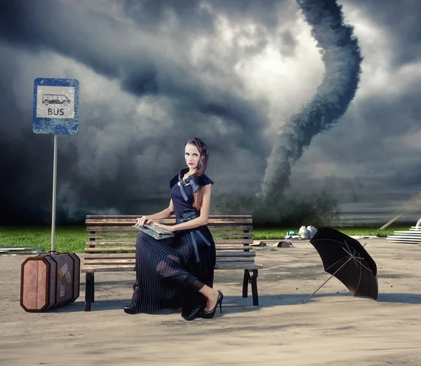 Woman and tornado — Stock Photo, Image