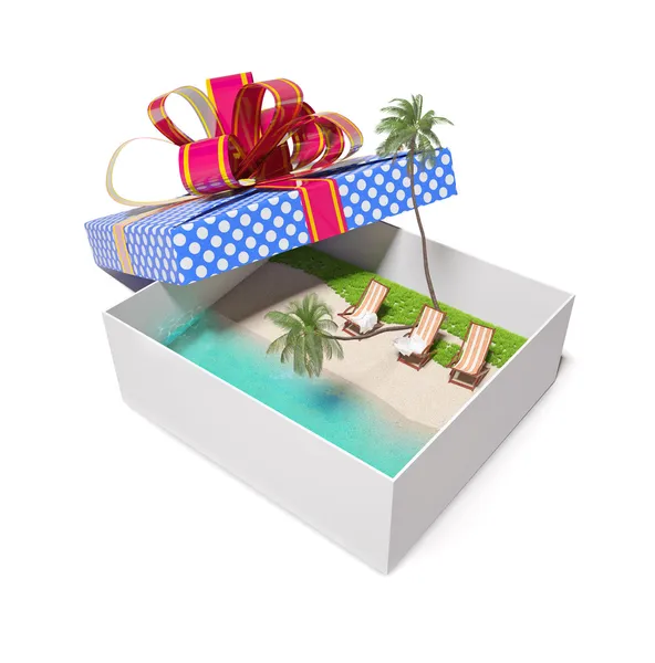 在礼品盒中的热带海滩 — 图库照片