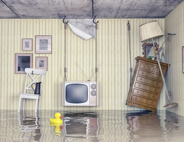 Leven in de overstroomde flat — Stockfoto
