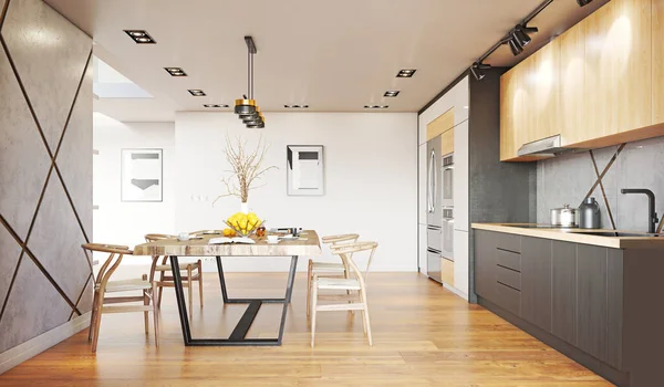 现代厨房室内设计 3D概念说明 — 图库照片